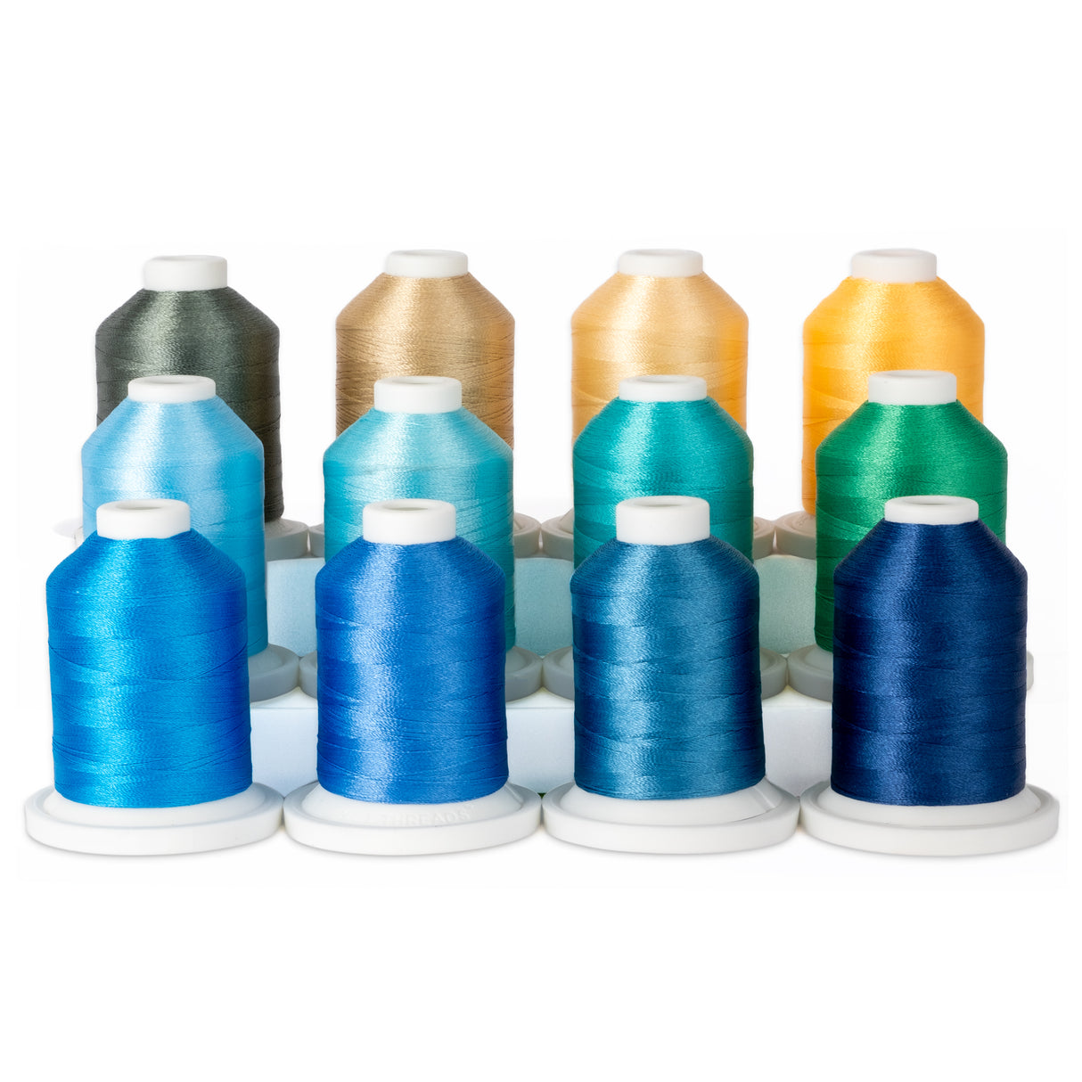 Set of colorful mini cones of Elite trilobal polyester thread Ocean