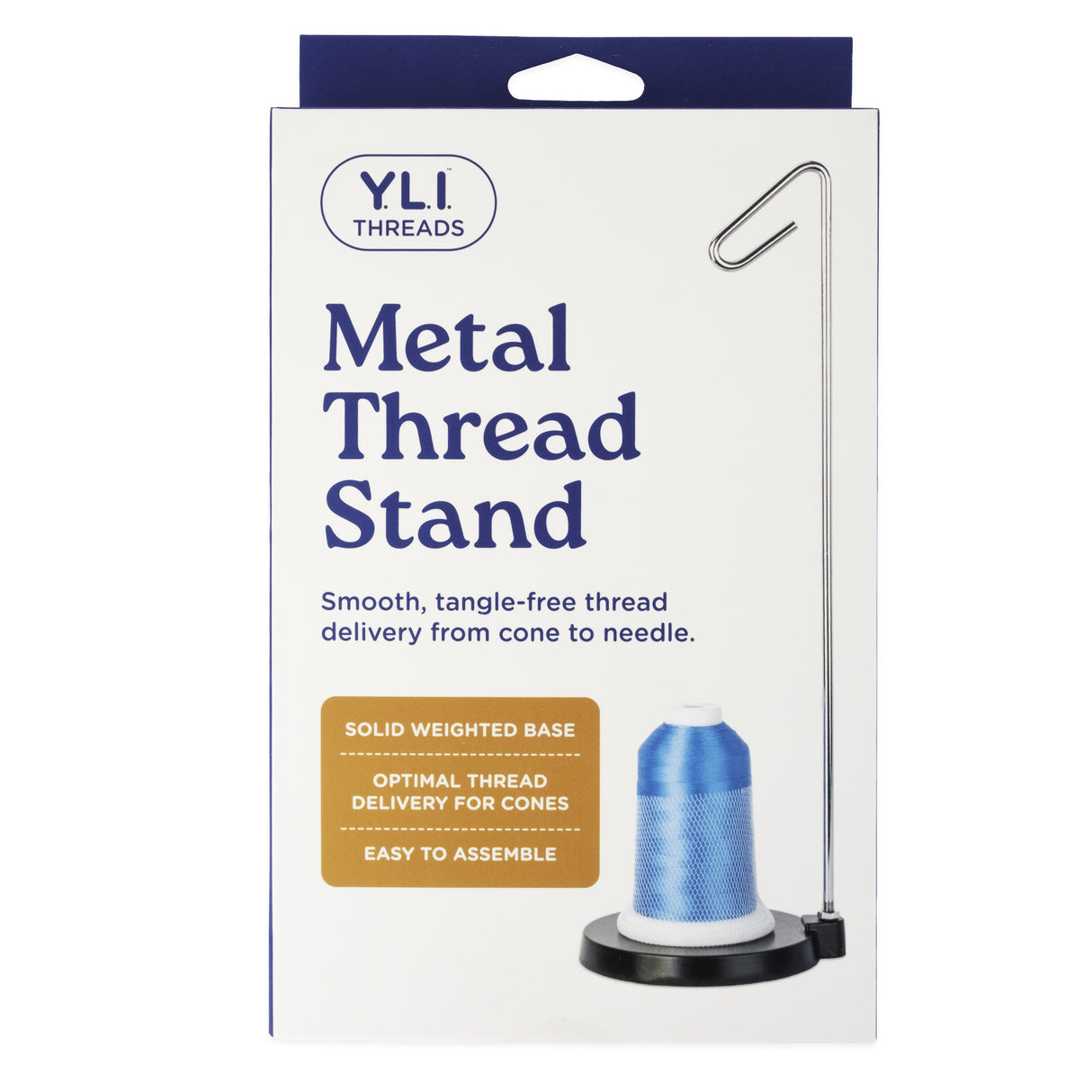 YLI Threads Metal Thread Stand packaging on a white background
