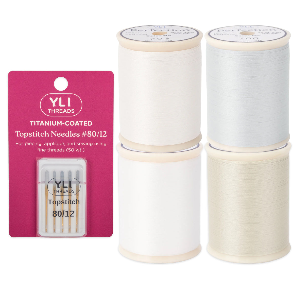 Four spools of perfection polyester sewing and quilting thread in light neutral colors