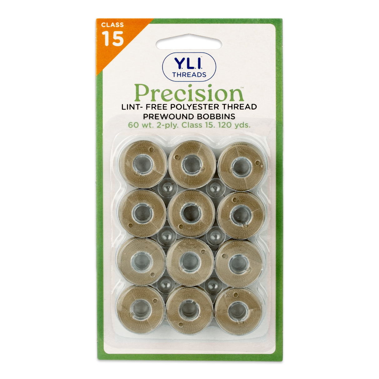 precision polyester thread class 15 prewound bobbins #210 khaki