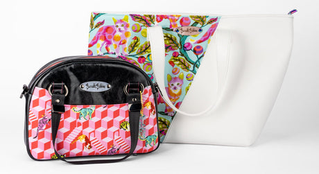 two colorful bags made with perfection and quiltmaker threads