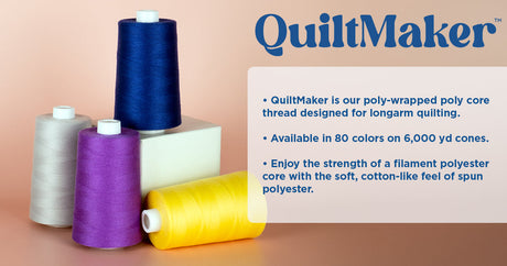 cones of QuiltMaker polyester thread with a description