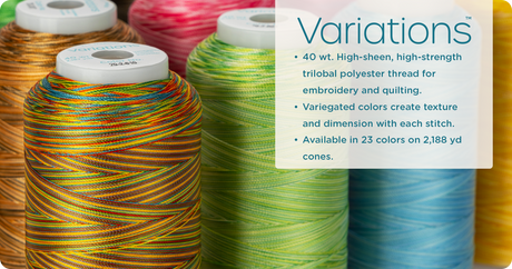 variegated cones of variations 40 wt trilobal polyester thread for embroidery and quliting