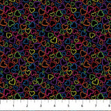 Prismatic Black Multi Tossed Hearts