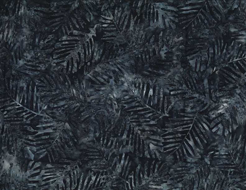 Charcoal, gray, indigo fern leaves. Wilmington Batiks come in man