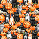 Spooky Tails by Nancy Mink features curious cats perched among pu