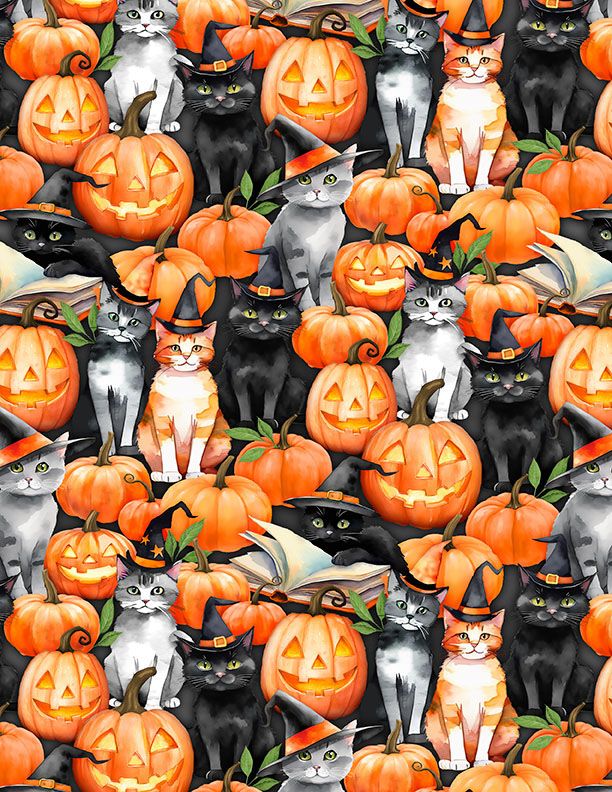 Spooky Tails by Nancy Mink features curious cats perched among pu