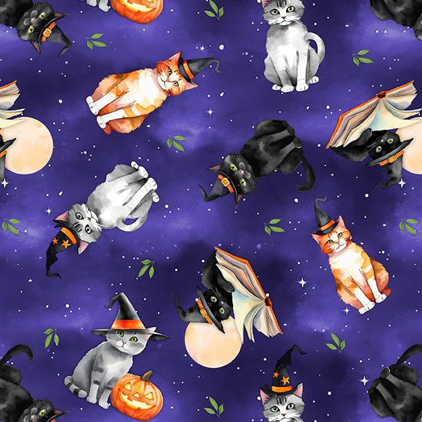 Spooky Tails by Nancy Mink features curious cats perched among pu