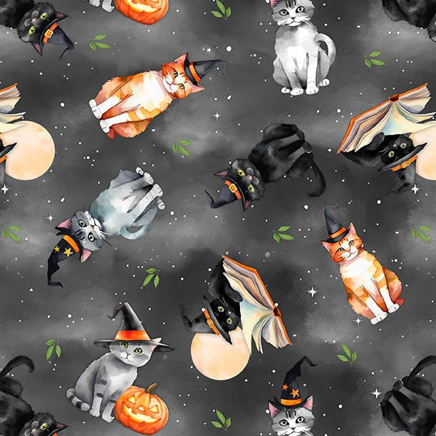 Spooky Tails by Nancy Mink features curious cats perched among pu