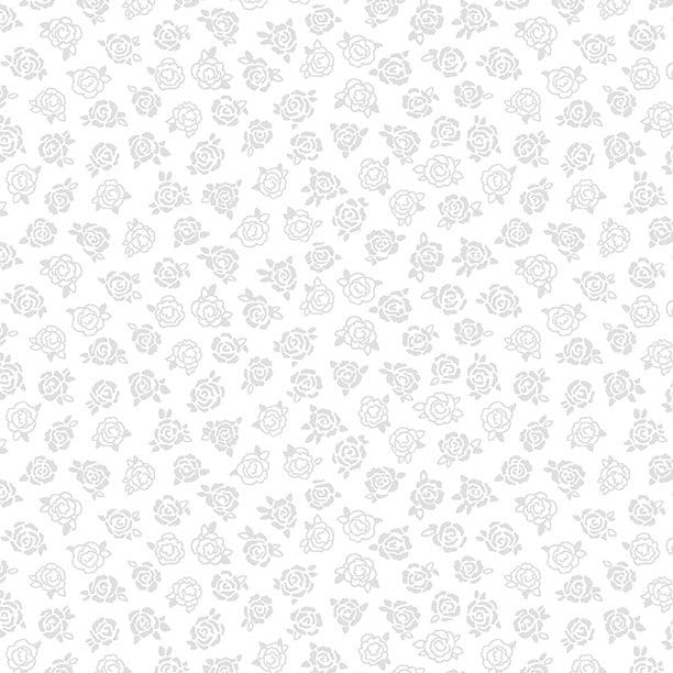 White tone on tone with printed roses.