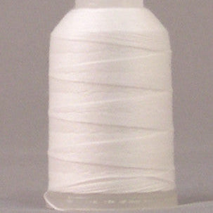 White 12 wt. thread on white plastic spool with clear protective wrapping