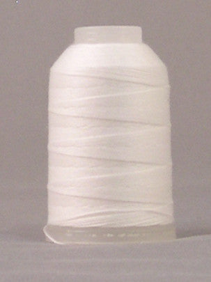 White 12 wt. thread on white plastic spool with clear protective wrapping