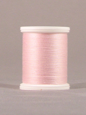 Pink thread spool with white plastic ends containing Chive Blossom colored 24 weight thread