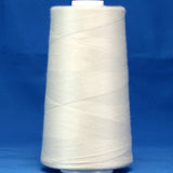 White thread wound on large cone spool against blue background