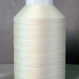 White thread cone spool with natural colored thread wound in horizontal layers
