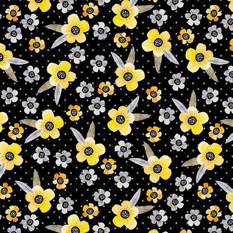 Gorgeous florals in a bold palette of tonal grays, sun-washed yellows, crisp white, and deep black are center stage in Blissful Blooms, a strikingly stylish, and endlessly versatile collection. It checks all the boxes for the maker looking for unique home décor, fashion-forward apparel, or on-trend quilts.