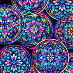 Intricate, fractal designs rendered in a rich palette of deep purples, magenta, blues and black are bold and bright in this dramatic ensemble. Create mesmerizing projects reminiscent of stained-glass windows sure to impress!