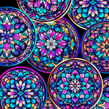 Intricate, fractal designs rendered in a rich palette of deep purples, magenta, blues and black are bold and bright in this dramatic ensemble. Create mesmerizing projects reminiscent of stained-glass windows sure to impress!