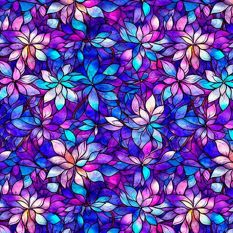Intricate, fractal designs rendered in a rich palette of deep purples, magenta, blues and black are bold and bright in this dramatic ensemble. Create mesmerizing projects reminiscent of stained-glass windows sure to impress!
