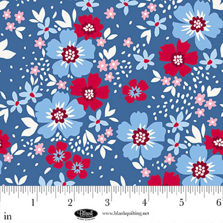 Front Porch Charm is full of fun florals and geometrics in an Americana colorway. This group is easy to mix and match together in a quilt. Get your hands on Front Porch Charm by Satin Moon Designs for Blank Quilting to make the perfect home décor and apparel.