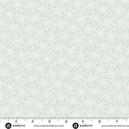 Soft sage green with vines and flowers.