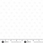 White background with tonal flowers and teeny tiny blue dots.