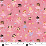 Ballet dancers and butterflies on a pink background.