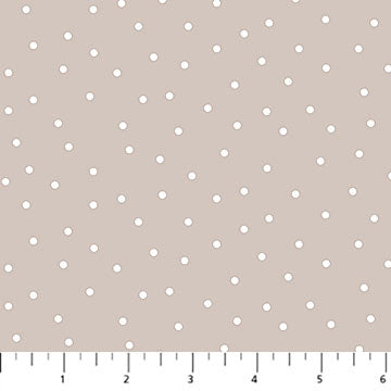 Taupe background with scattered white dots.