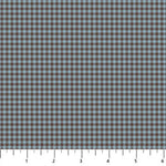 Tiny gingham checks in blue and brown.