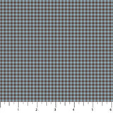 Tiny gingham checks in blue and brown.