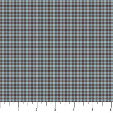 Tiny gingham checks in blue and brown.