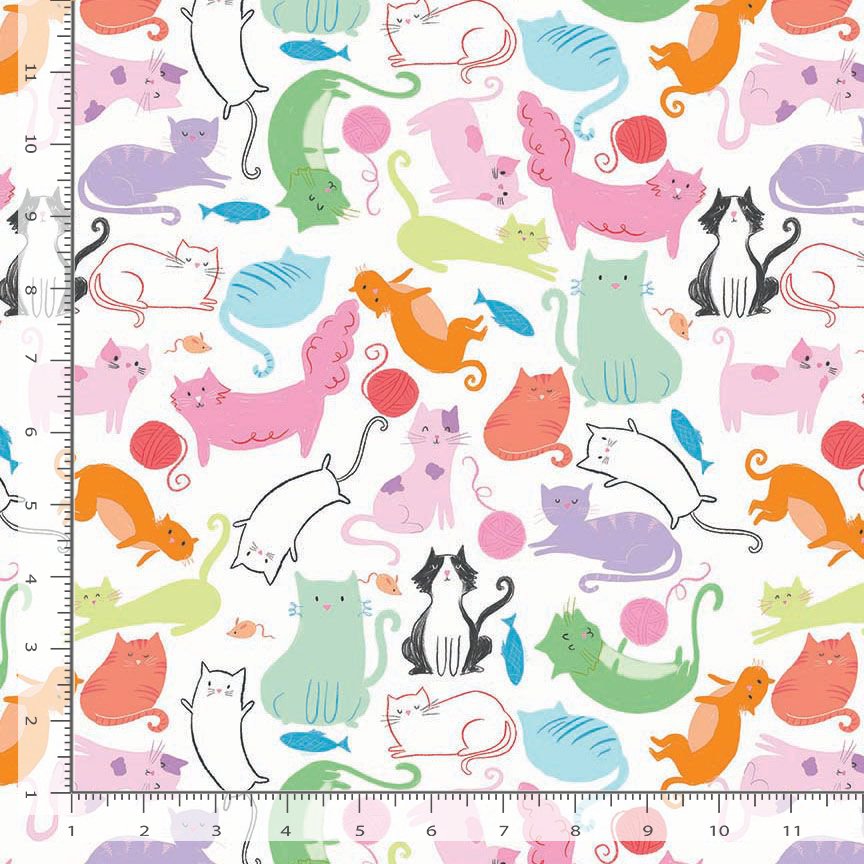 White background with multi colored cats.