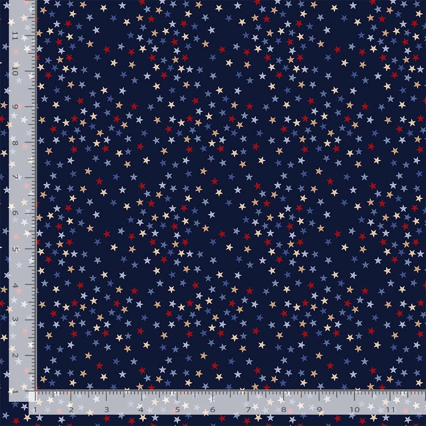 Dark blue background with red, white and blue stars.