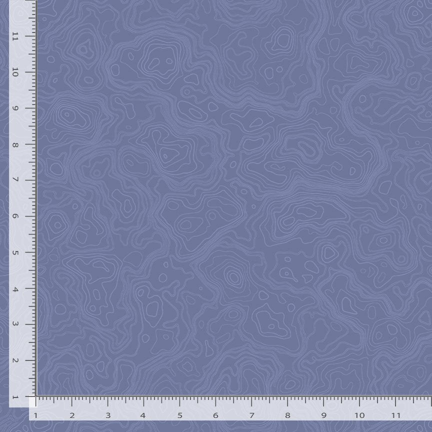 Denim blue tonal with topography map-style lines.