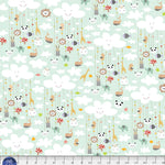 Green background with clouds and animals.