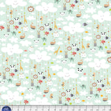 Green background with clouds and animals.