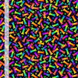 Multicolored ombre dog bones and paw prints on a black background