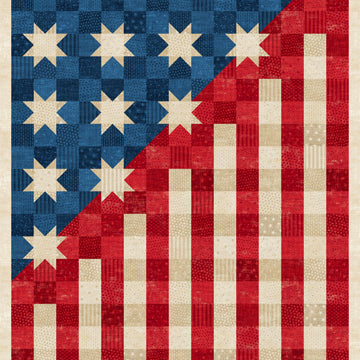 Flag panel with faded red, blue and cream colors.
