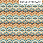 Chevrons in rust, cream and blue with Native American designs.