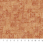 Geometric designs on a rust background, reminiscent of Native Ame