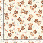 Tossed cows and flowers on a cream background.