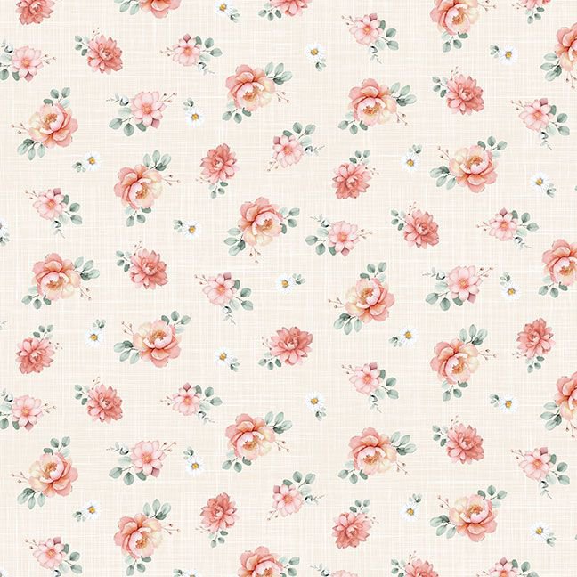 Cream background with tossed floral bunches.
