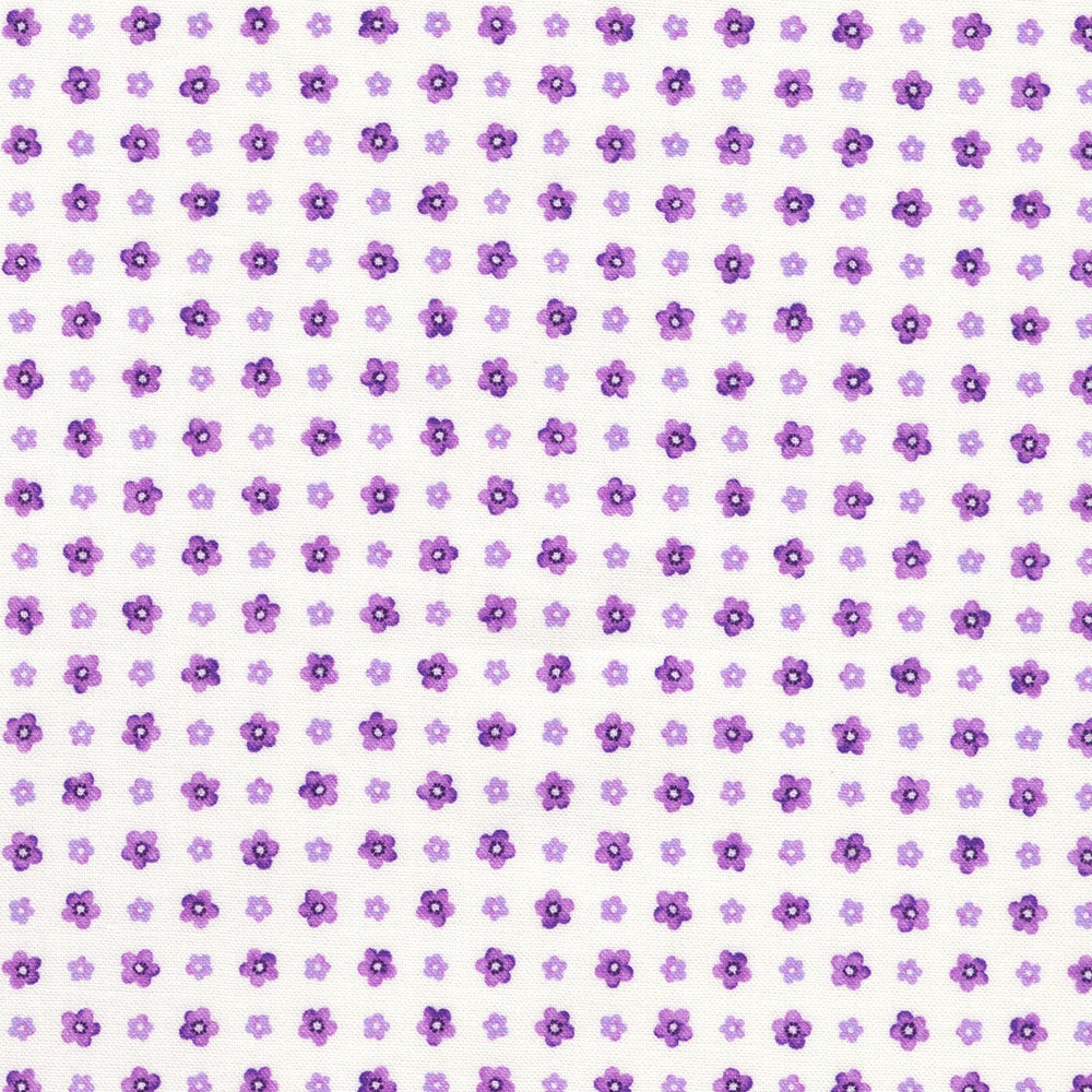 White background with tiny purple flowers. 
Small prints, big im
