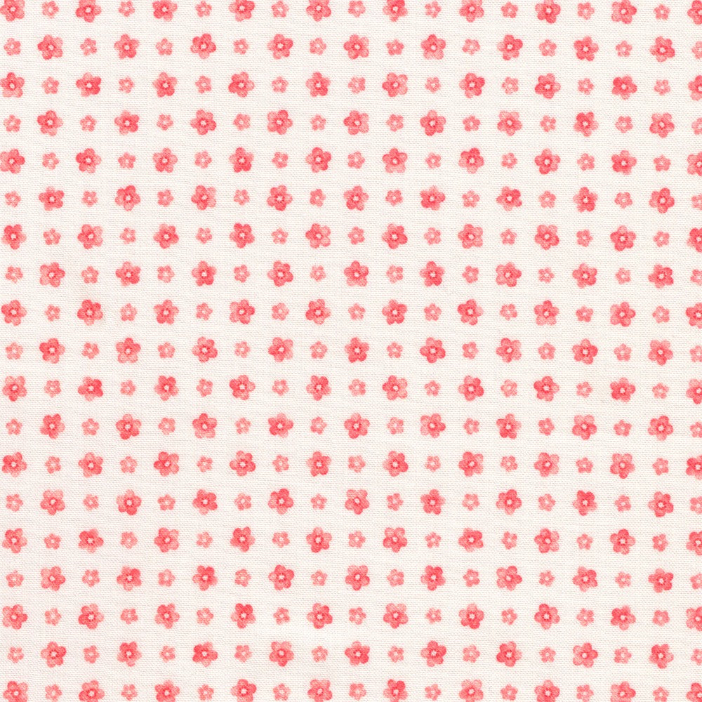 Cream background with tiny pink flowers. 
Small prints, big impa