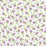 Ivory background with tiny purple flowers and periwinkle diamonds
