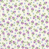 Ivory background with tiny purple flowers and periwinkle diamonds