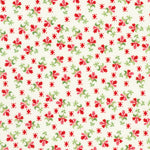 Cream background with red diamonds and tiny pink and red flowers.