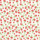 Cream background with red diamonds and tiny pink and red flowers.