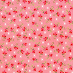 Pink background with small white diamonds and flowers. 
Small pr