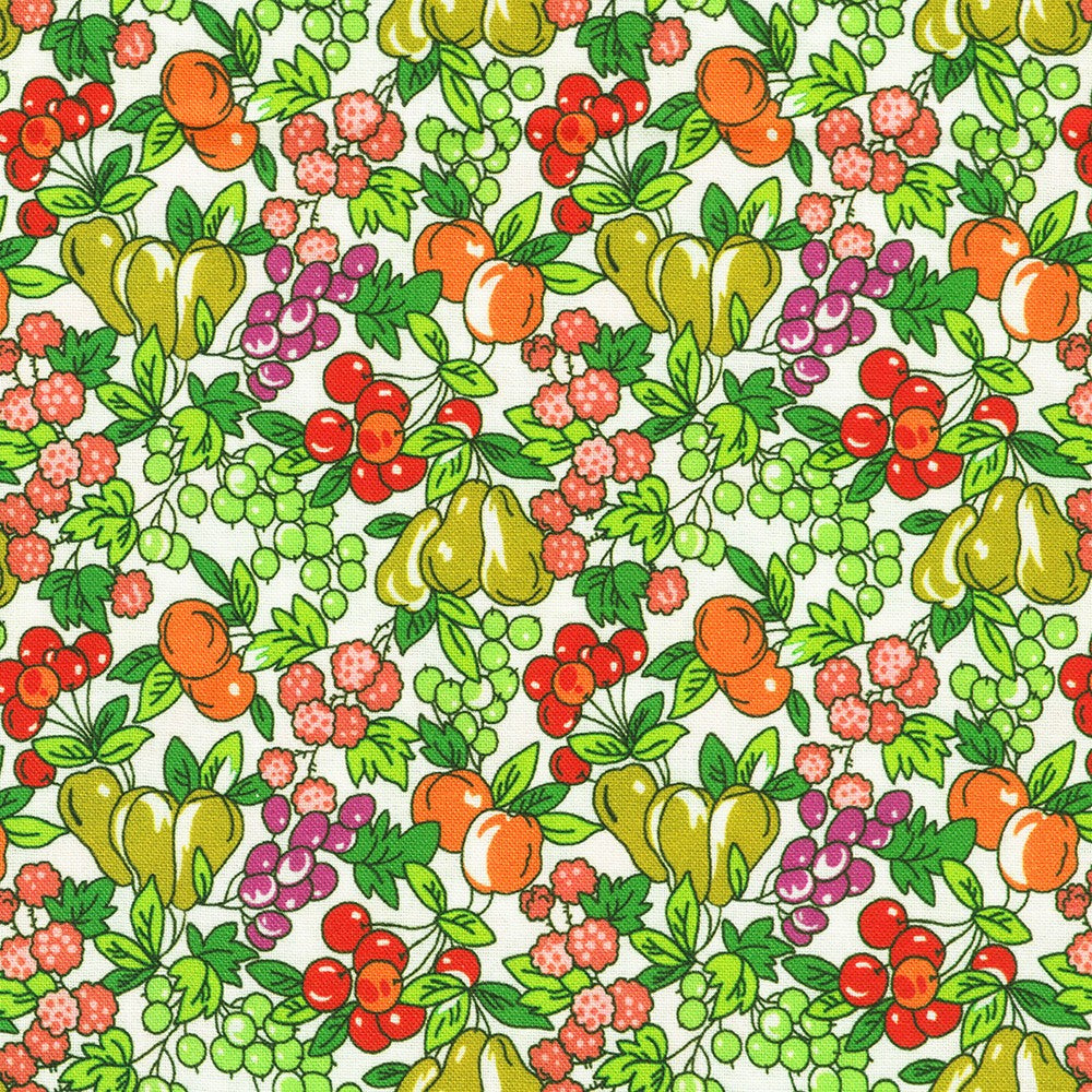 Tossed vegetables and fruits on a white background. 
Small print